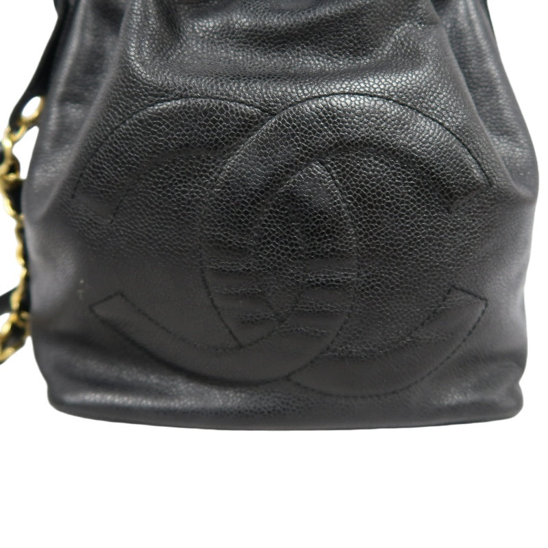 CHANEL Coco Mark Caviar Skin Drawstring Shoulder Bag Black Gold-Tone Hardware