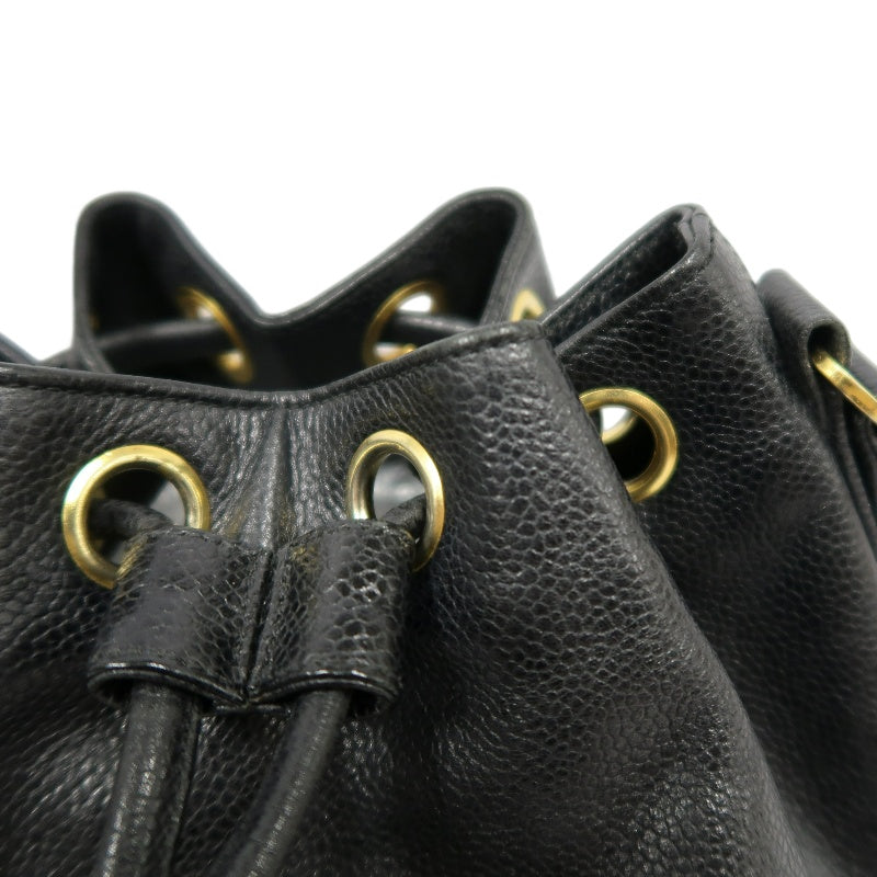 CHANEL Coco Mark Caviar Skin Drawstring Shoulder Bag Black Gold-Tone Hardware