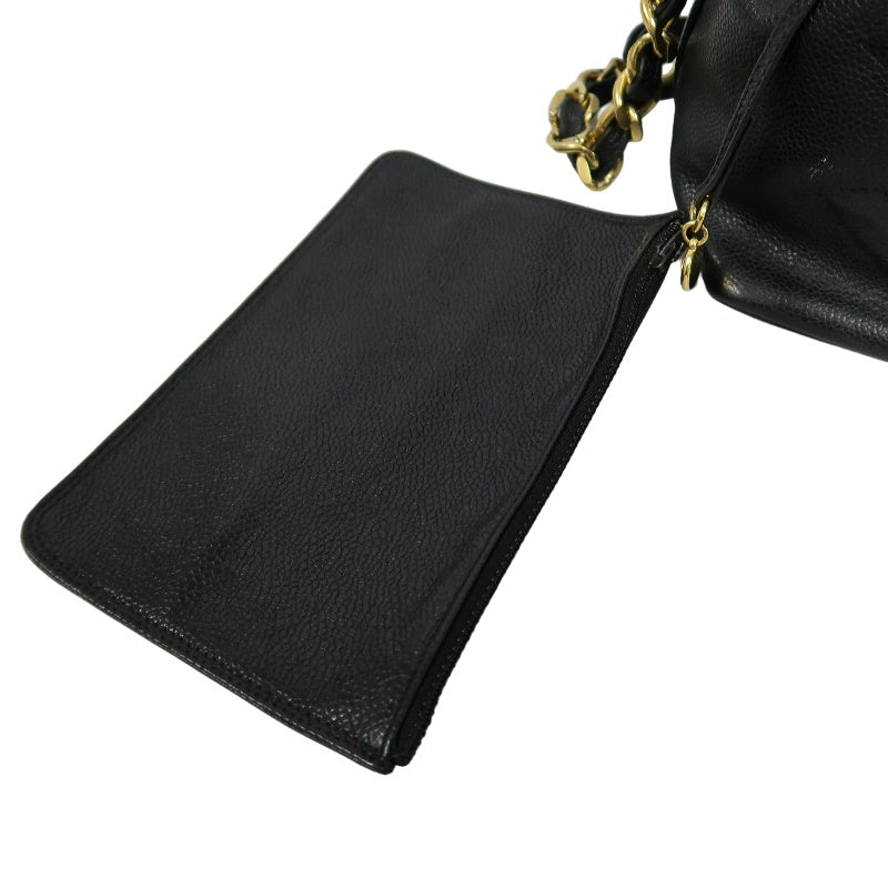CHANEL Coco Mark Caviar Skin Drawstring Shoulder Bag Black Gold-Tone Hardware