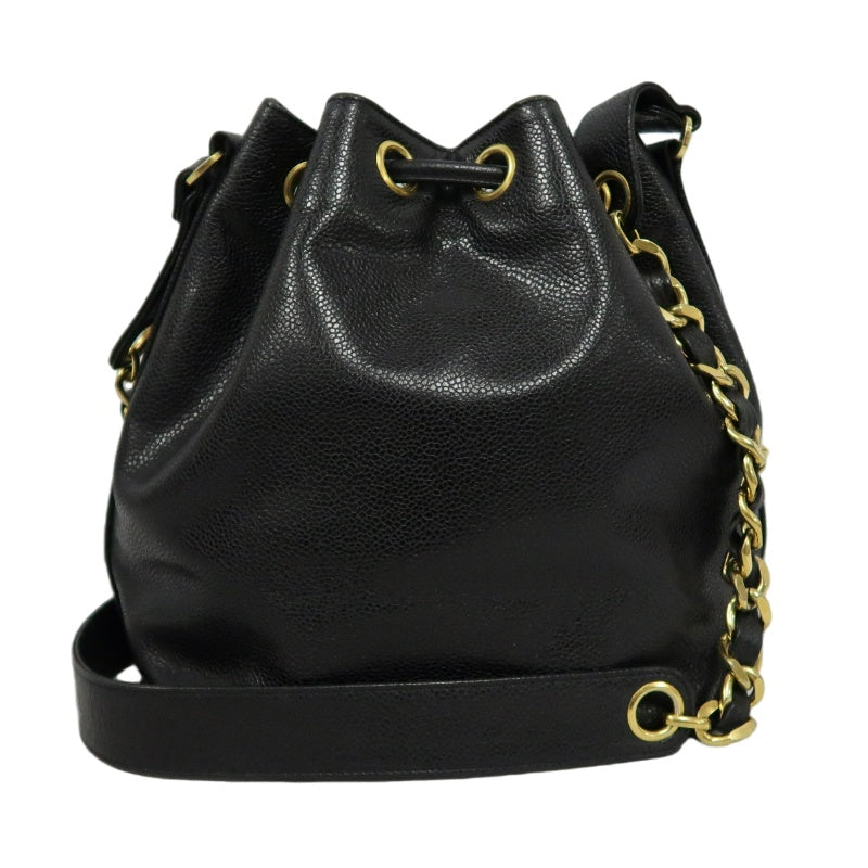 CHANEL Coco Mark Caviar Skin Drawstring Shoulder Bag Black Gold-Tone Hardware