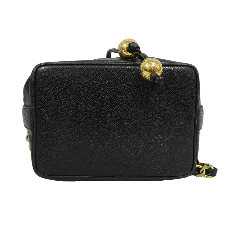 CHANEL Coco Mark Caviar Skin Drawstring Shoulder Bag Black Gold-Tone Hardware