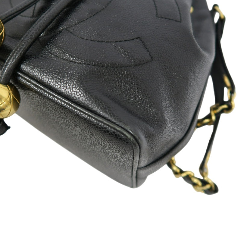 CHANEL Coco Mark Caviar Skin Drawstring Shoulder Bag Black Gold-Tone Hardware