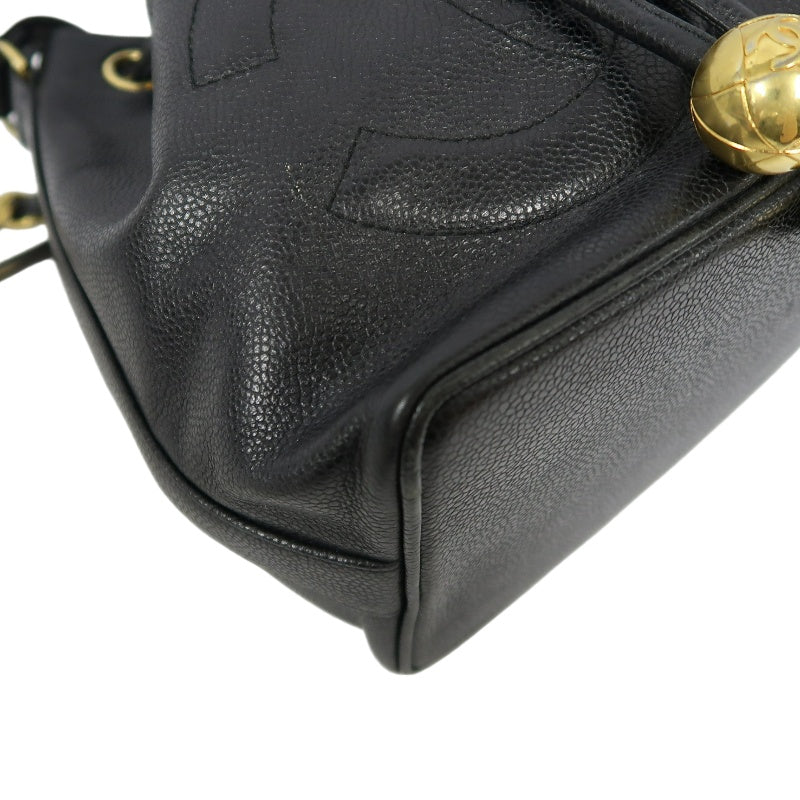 CHANEL Coco Mark Caviar Skin Drawstring Shoulder Bag Black Gold-Tone Hardware