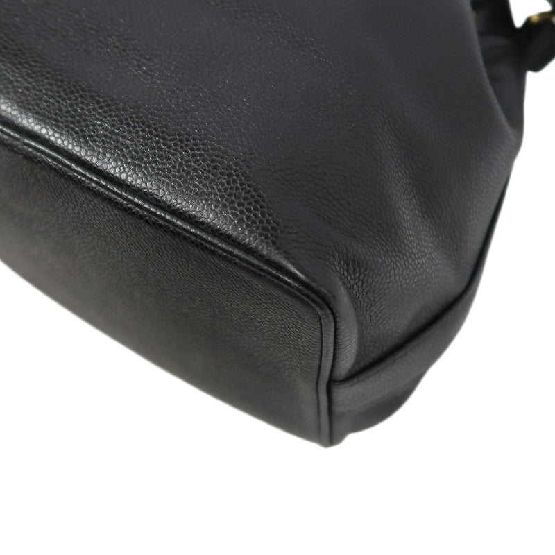 CHANEL Coco Mark Caviar Skin Drawstring Shoulder Bag Black Gold-Tone Hardware