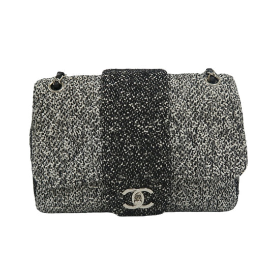 CHANEL CF Matelassé Tweed Shoulder Bag Black Silver-Tone Hardware