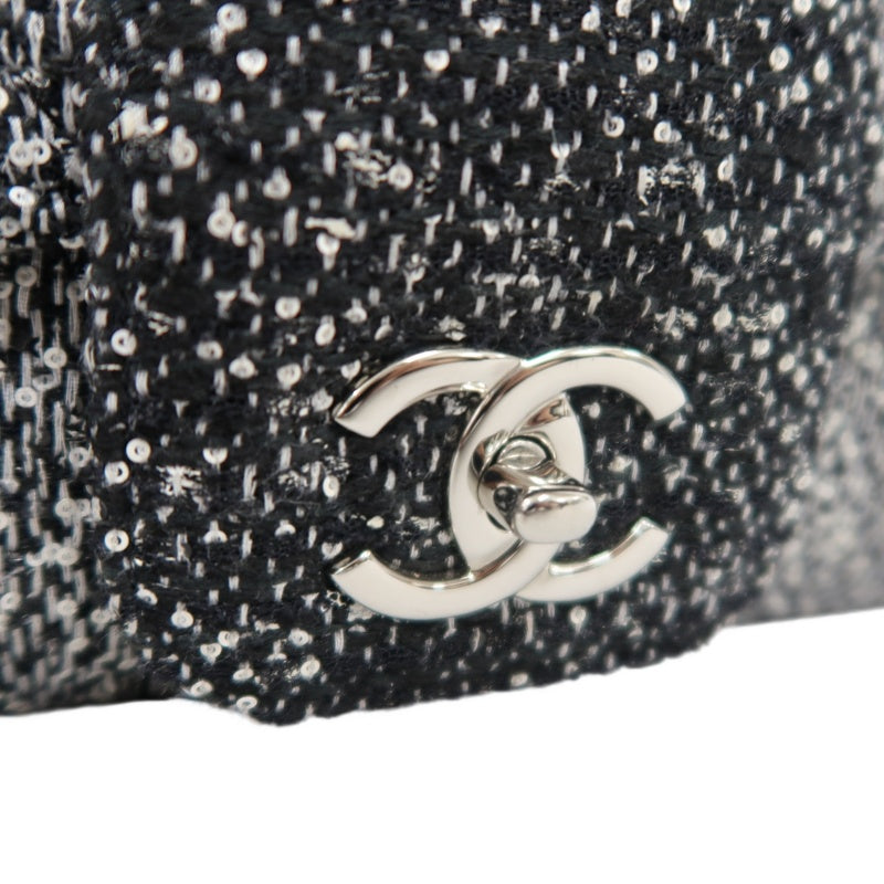CHANEL CF Matelassé Tweed Shoulder Bag Black Silver-Tone Hardware