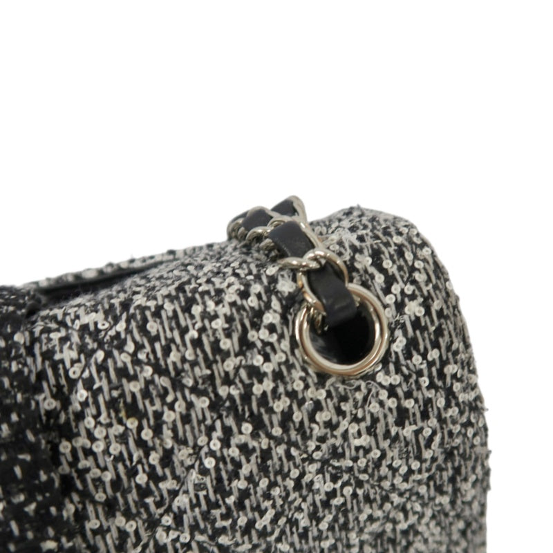 CHANEL CF Matelassé Tweed Shoulder Bag Black Silver-Tone Hardware