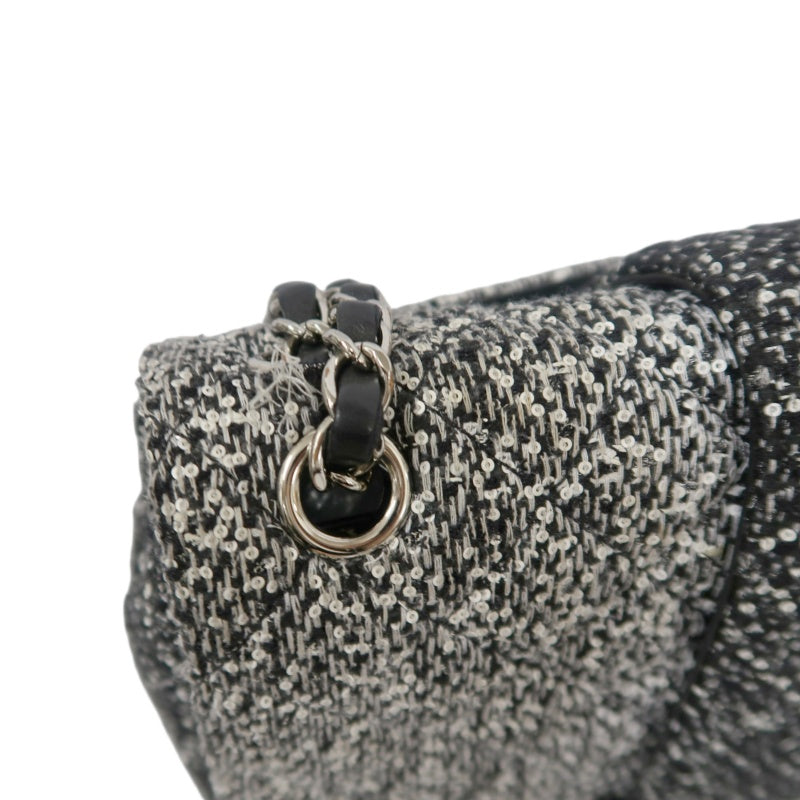 CHANEL CF Matelassé Tweed Shoulder Bag Black Silver-Tone Hardware