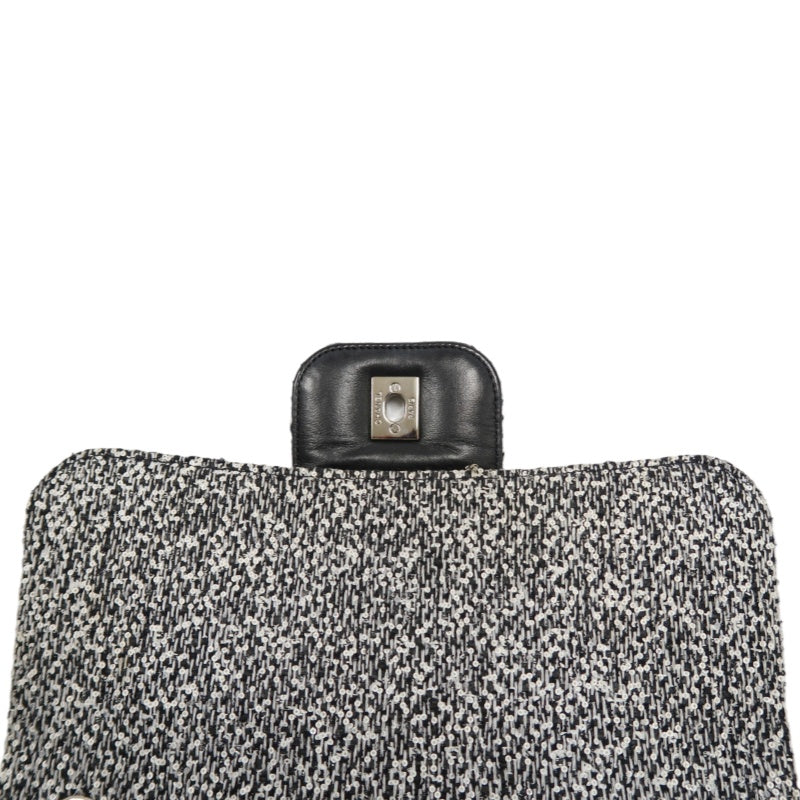 CHANEL CF Matelassé Tweed Shoulder Bag Black Silver-Tone Hardware