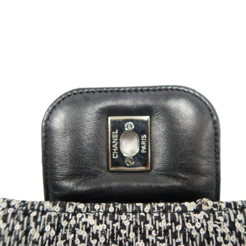 CHANEL CF Matelassé Tweed Shoulder Bag Black Silver-Tone Hardware