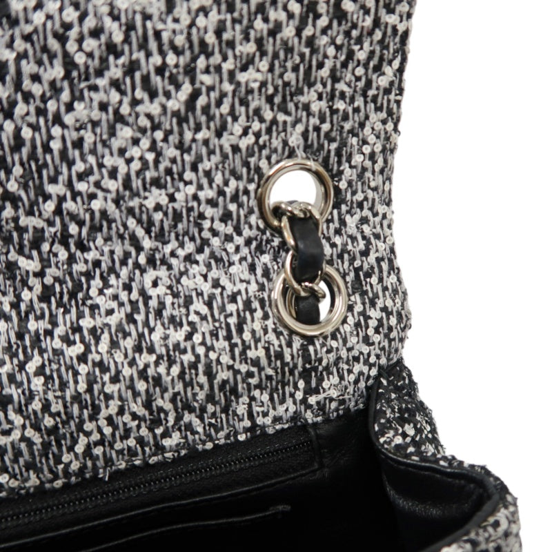 CHANEL CF Matelassé Tweed Shoulder Bag Black Silver-Tone Hardware