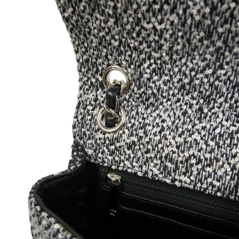 CHANEL CF Matelassé Tweed Shoulder Bag Black Silver-Tone Hardware