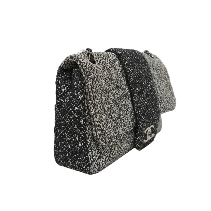 CHANEL CF Matelassé Tweed Shoulder Bag Black Silver-Tone Hardware