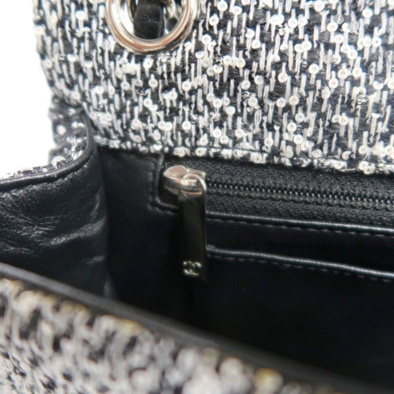 CHANEL CF Matelassé Tweed Shoulder Bag Black Silver-Tone Hardware