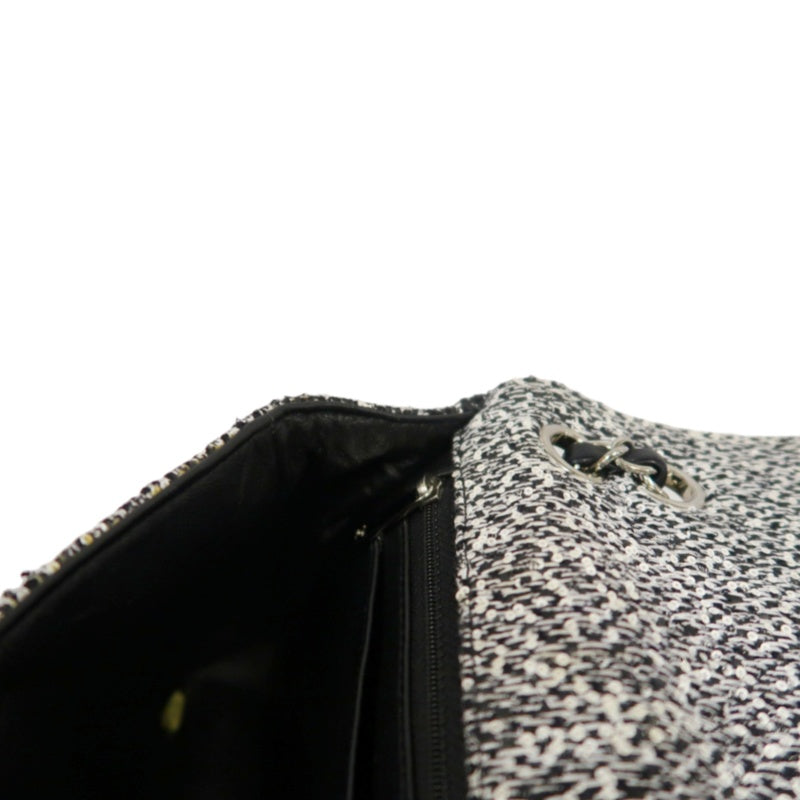 CHANEL CF Matelassé Tweed Shoulder Bag Black Silver-Tone Hardware