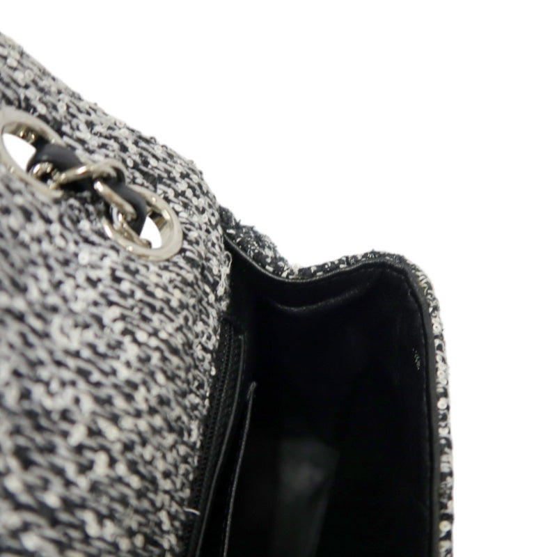 CHANEL CF Matelassé Tweed Shoulder Bag Black Silver-Tone Hardware