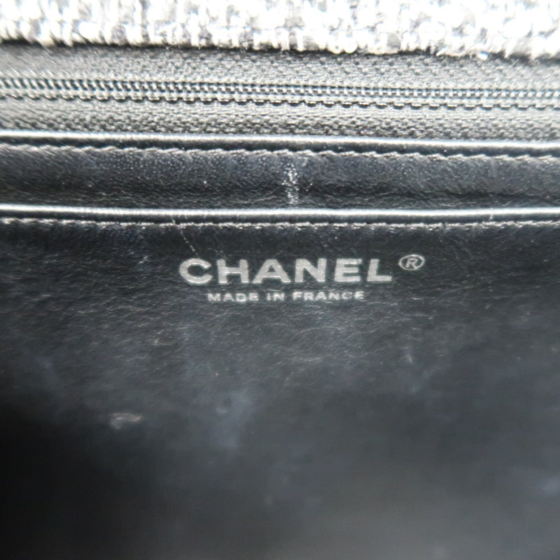 CHANEL CF Matelassé Tweed Shoulder Bag Black Silver-Tone Hardware