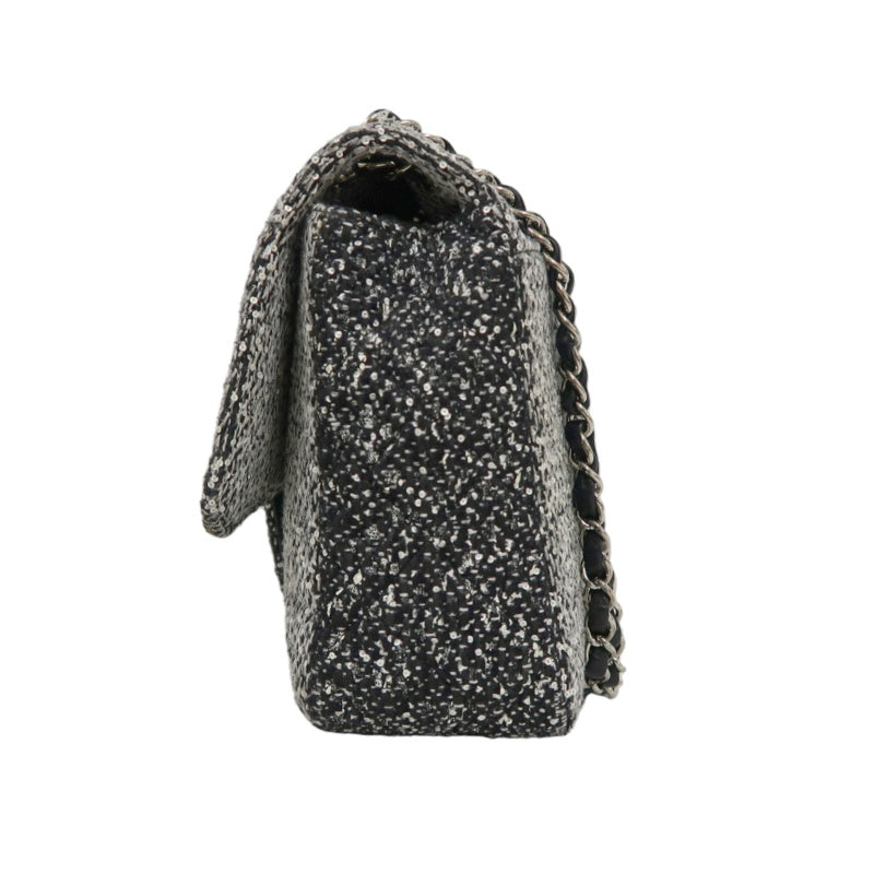 CHANEL CF Matelassé Tweed Shoulder Bag Black Silver-Tone Hardware