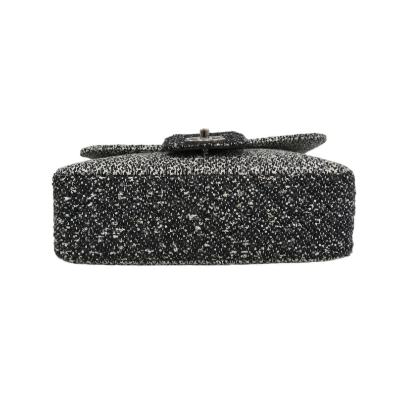 CHANEL CF Matelassé Tweed Shoulder Bag Black Silver-Tone Hardware