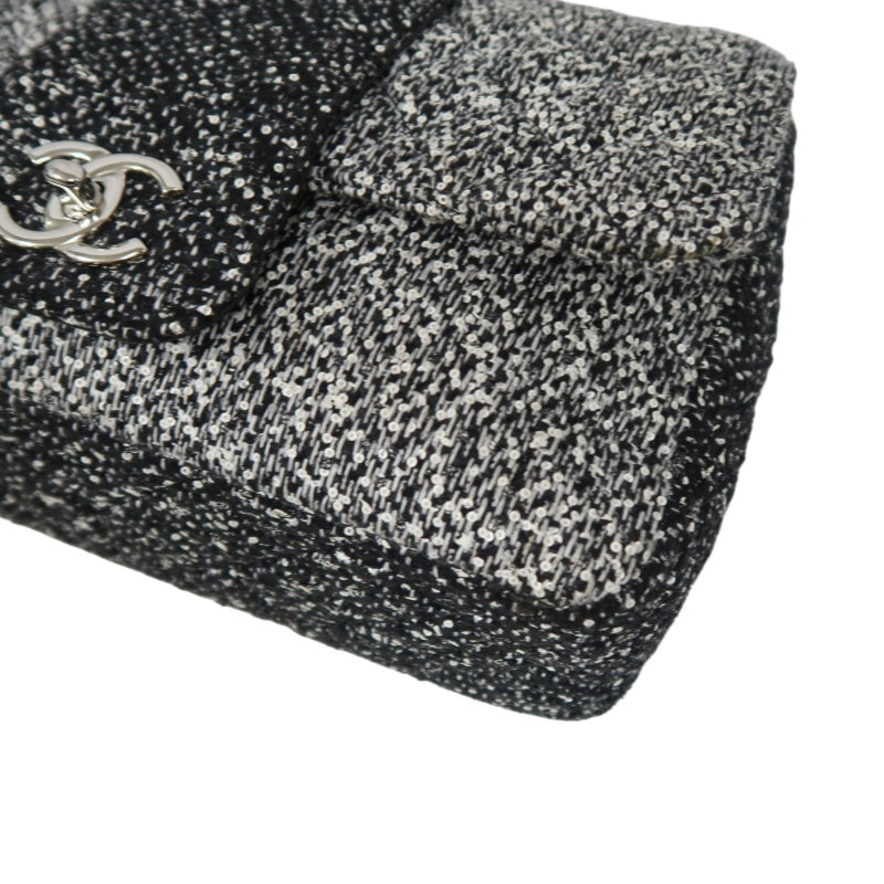 CHANEL CF Matelassé Tweed Shoulder Bag Black Silver-Tone Hardware