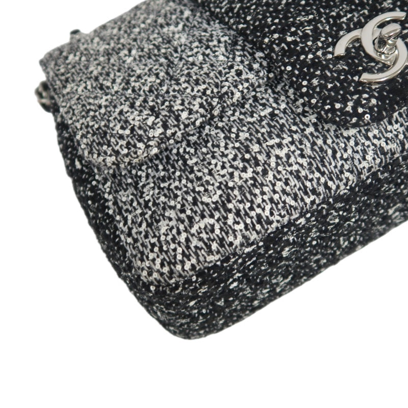 CHANEL CF Matelassé Tweed Shoulder Bag Black Silver-Tone Hardware