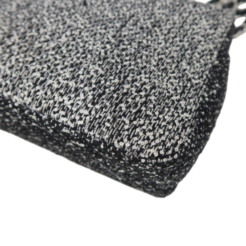 CHANEL CF Matelassé Tweed Shoulder Bag Black Silver-Tone Hardware