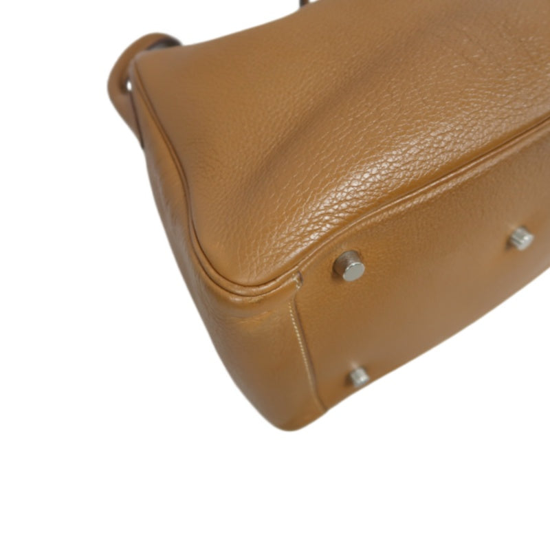 HERMES Lindy Calf Leather Handbag Brown Silver-Tone Hardware
