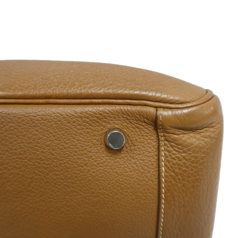 HERMES Lindy Calf Leather Handbag Brown Silver-Tone Hardware