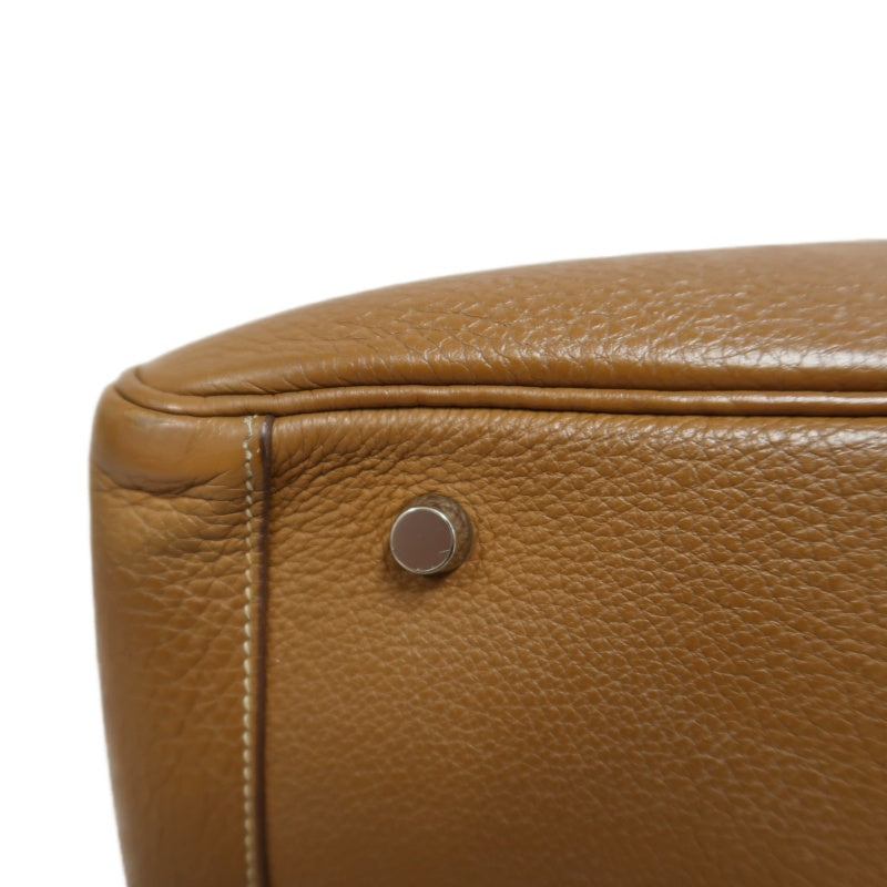 HERMES Lindy Calf Leather Handbag Brown Silver-Tone Hardware