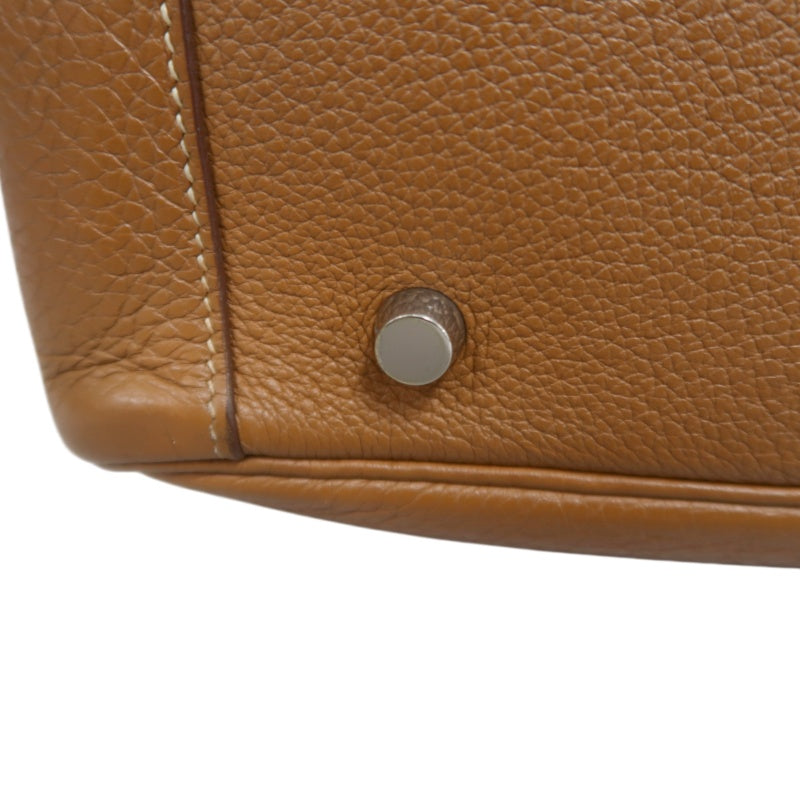 HERMES Lindy Calf Leather Handbag Brown Silver-Tone Hardware