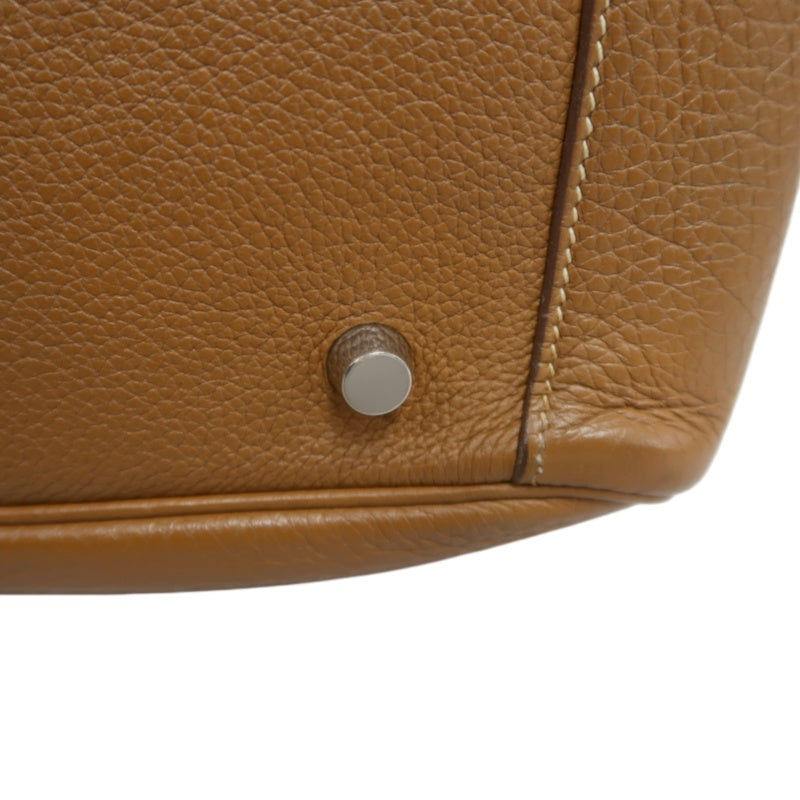 HERMES Lindy Calf Leather Handbag Brown Silver-Tone Hardware