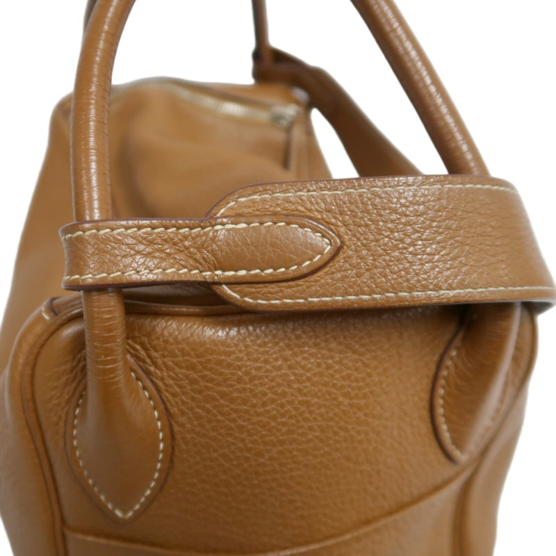HERMES Lindy Calf Leather Handbag Brown Silver-Tone Hardware