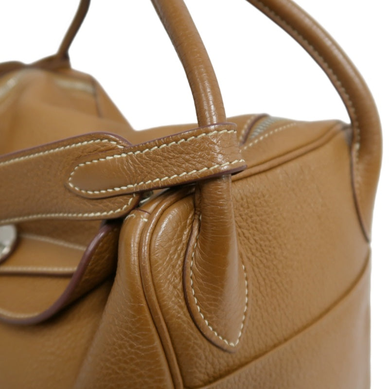 HERMES Lindy Calf Leather Handbag Brown Silver-Tone Hardware