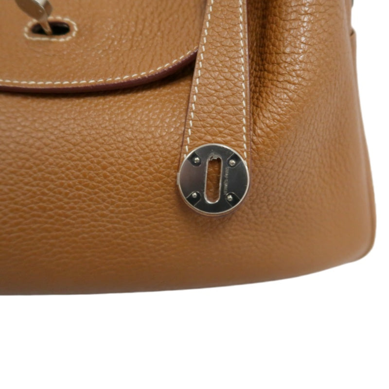 HERMES Lindy Calf Leather Handbag Brown Silver-Tone Hardware