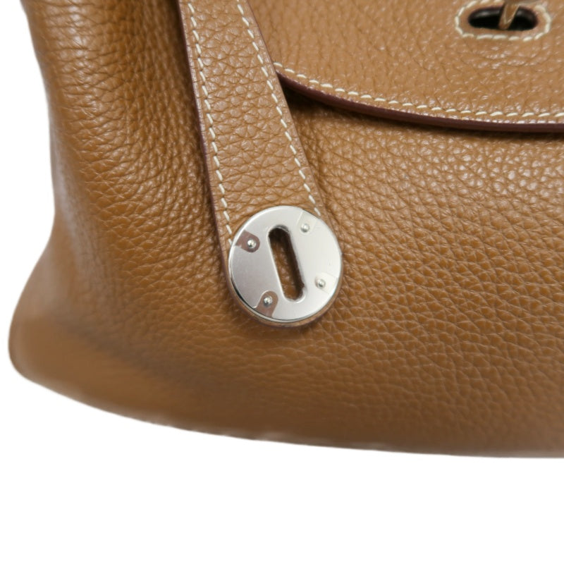 HERMES Lindy Calf Leather Handbag Brown Silver-Tone Hardware