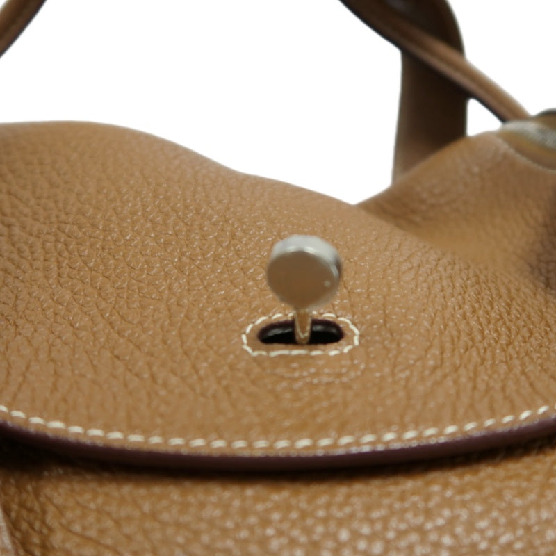 HERMES Lindy Calf Leather Handbag Brown Silver-Tone Hardware