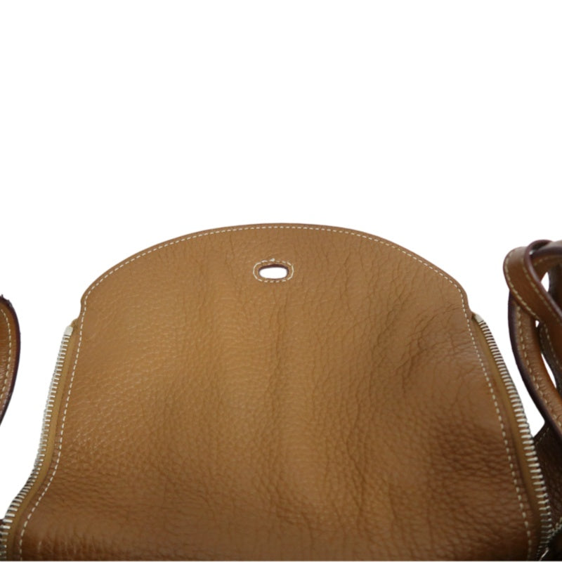 HERMES Lindy Calf Leather Handbag Brown Silver-Tone Hardware