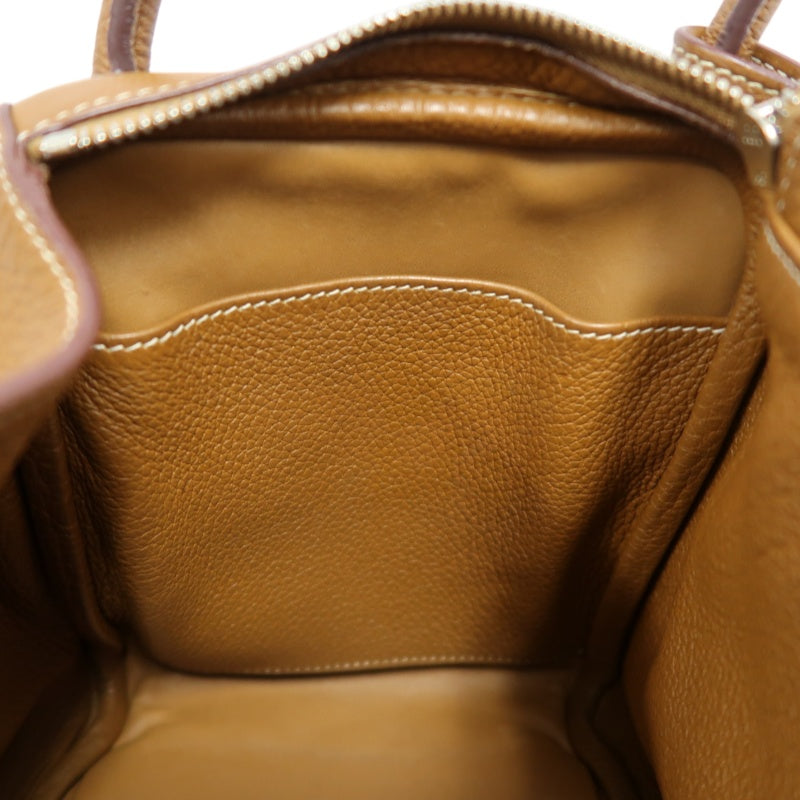HERMES Lindy Calf Leather Handbag Brown Silver-Tone Hardware