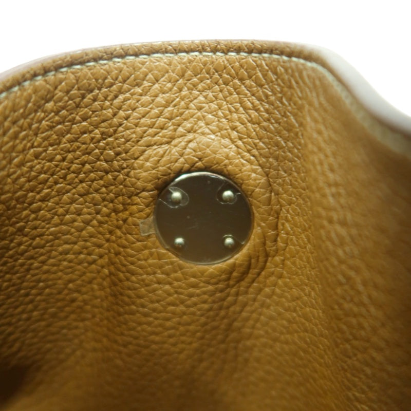 HERMES Lindy Calf Leather Handbag Brown Silver-Tone Hardware