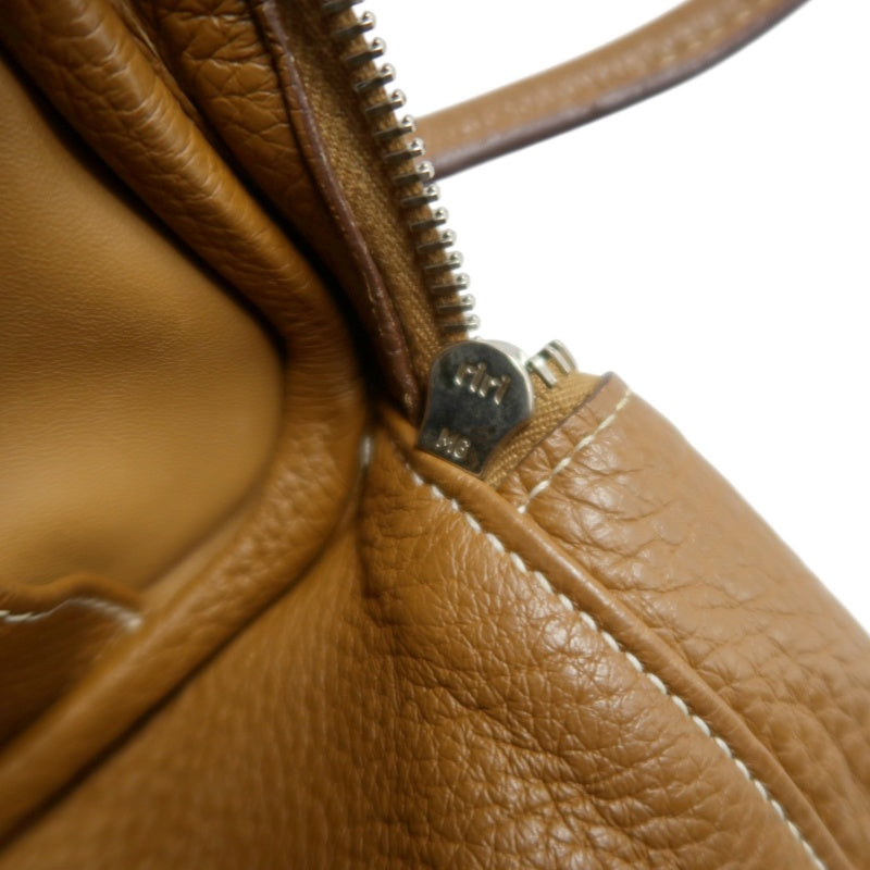 HERMES Lindy Calf Leather Handbag Brown Silver-Tone Hardware