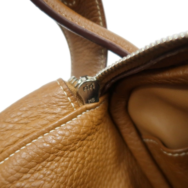 HERMES Lindy Calf Leather Handbag Brown Silver-Tone Hardware
