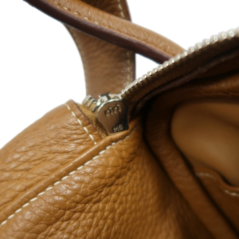 HERMES Lindy Calf Leather Handbag Brown Silver-Tone Hardware