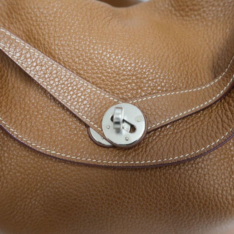 HERMES Lindy Calf Leather Handbag Brown Silver-Tone Hardware