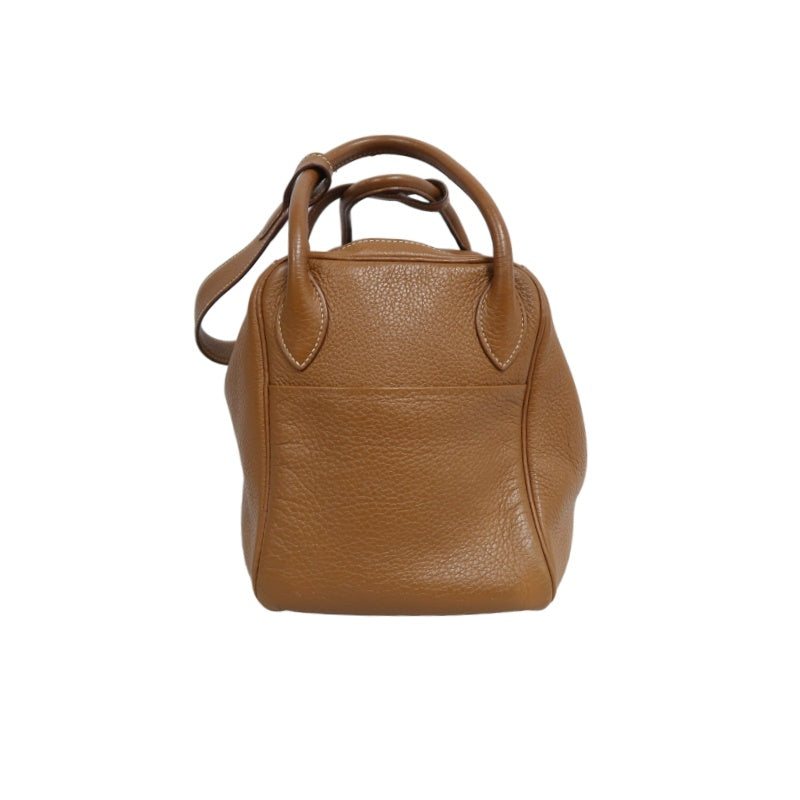 HERMES Lindy Calf Leather Handbag Brown Silver-Tone Hardware