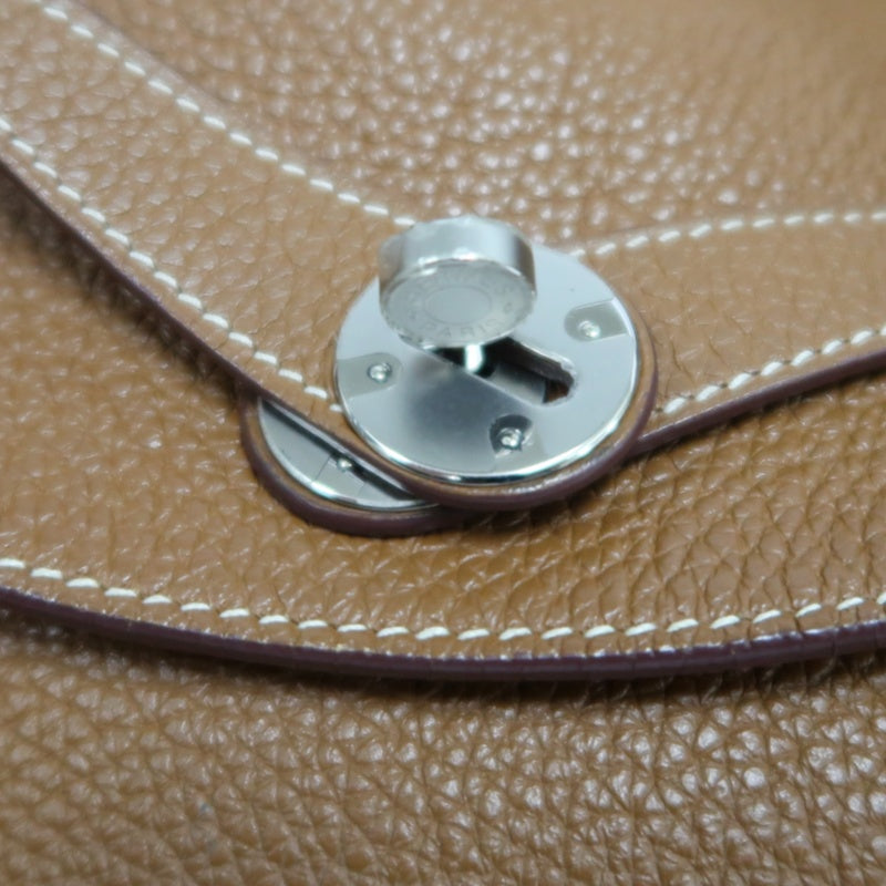 HERMES Lindy Calf Leather Handbag Brown Silver-Tone Hardware