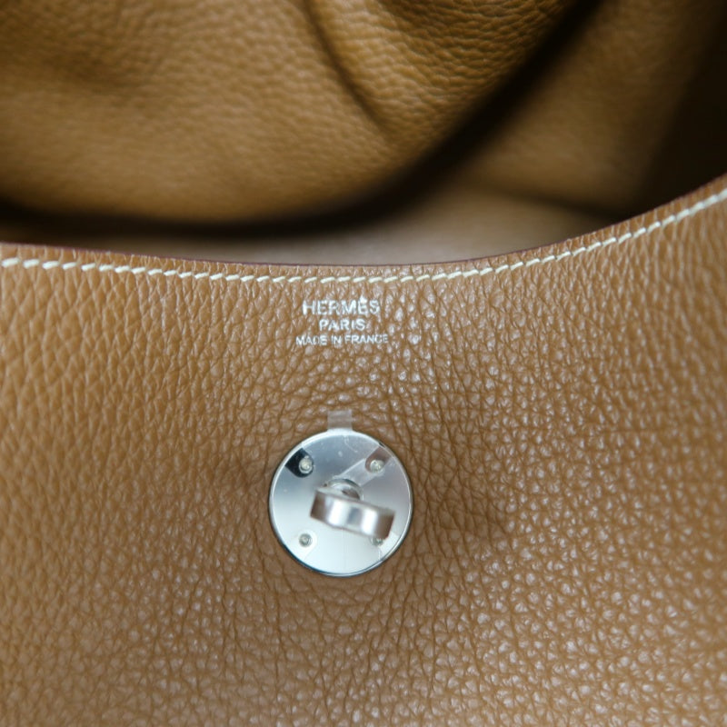HERMES Lindy Calf Leather Handbag Brown Silver-Tone Hardware