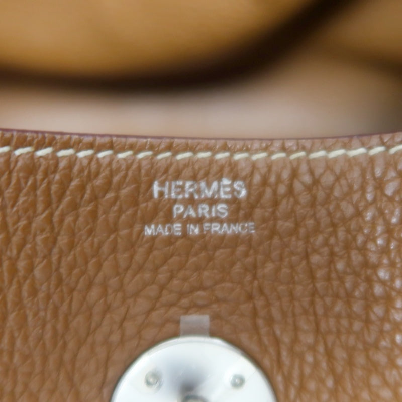 HERMES Lindy Calf Leather Handbag Brown Silver-Tone Hardware
