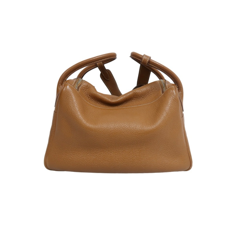HERMES Lindy Calf Leather Handbag Brown Silver-Tone Hardware