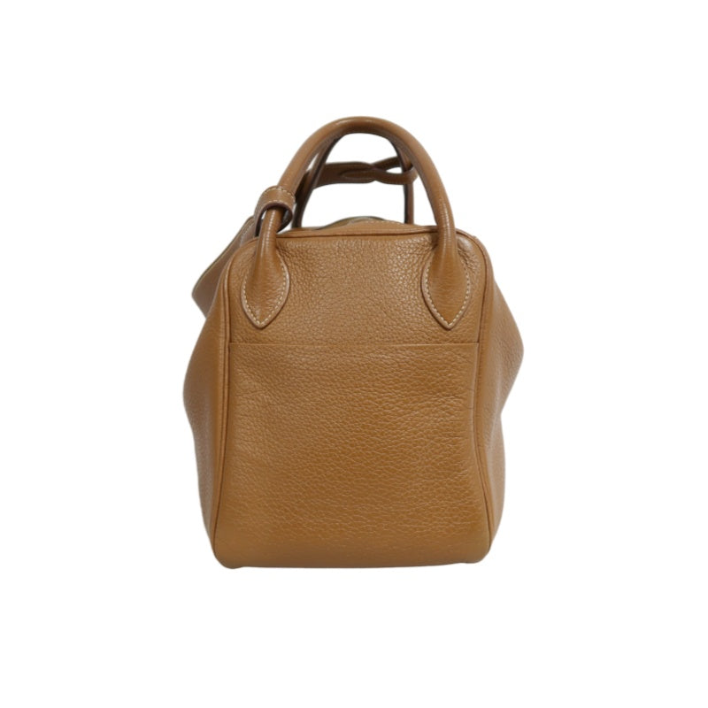 HERMES Lindy Calf Leather Handbag Brown Silver-Tone Hardware