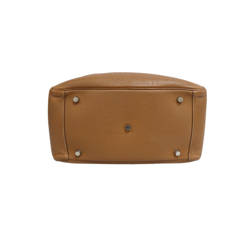 HERMES Lindy Calf Leather Handbag Brown Silver-Tone Hardware